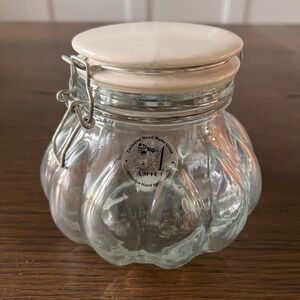 Amici Exclusive Hand Made Glass Ribbed Jar with White Ceramic Bale Lid Clear NEW